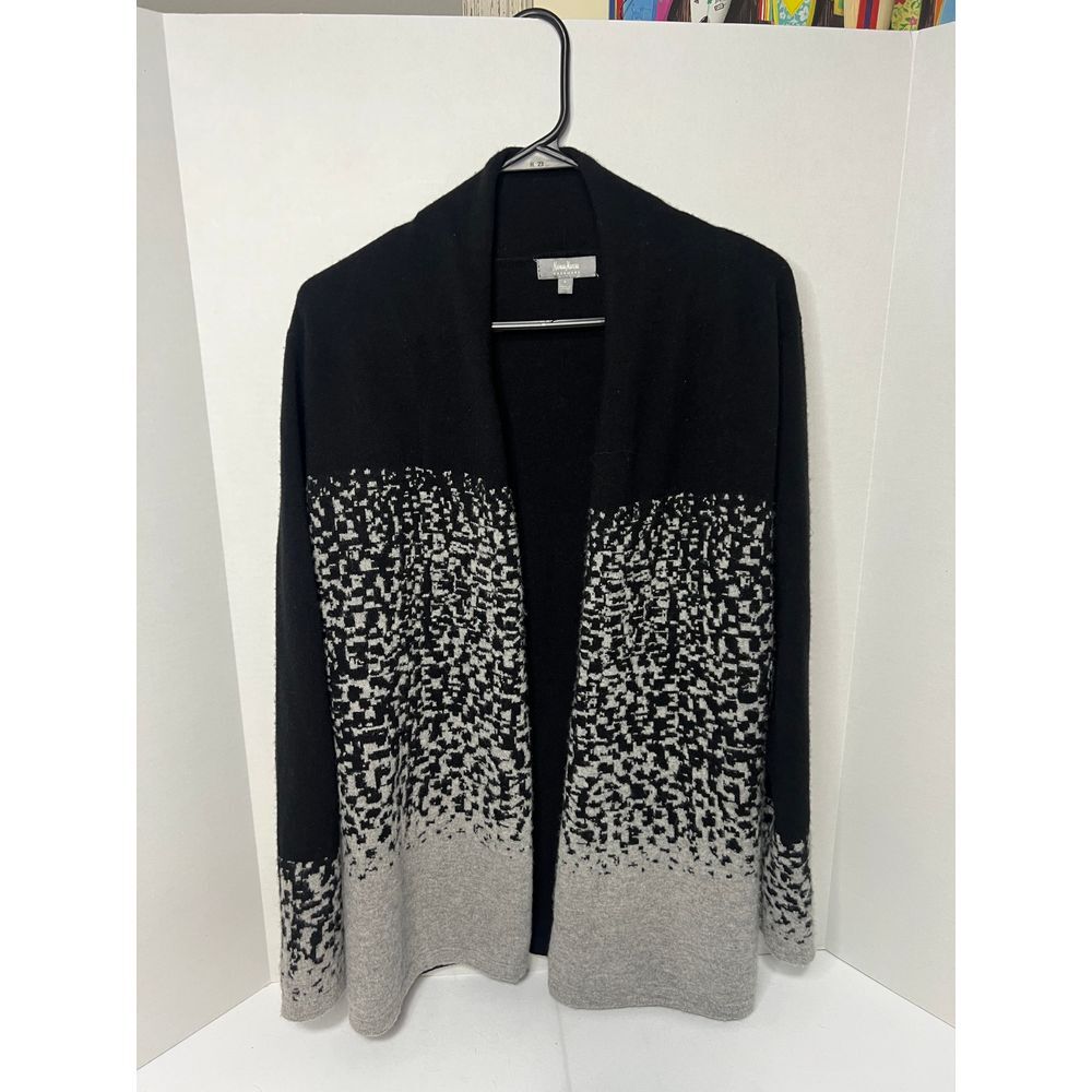 Neiman Marcus Cashmere Black Gray Ombre Pixel Pattern Luxury Sweater Size L